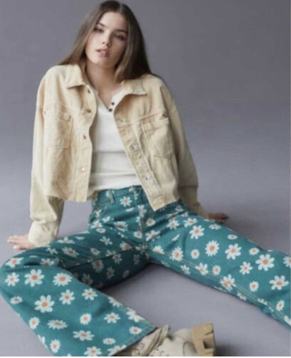 Urban Outfitters BDG Daisy Print 90s Bootcut Jeans Size 25 - Picture 1 of 5